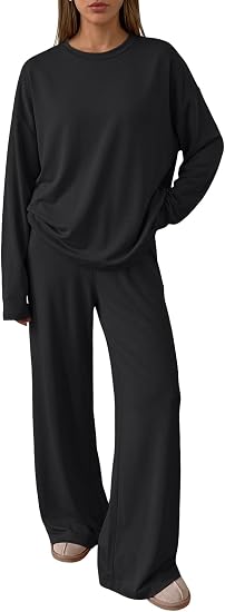 Trendy Queen Womens 2 Piece Fall Lounge Sets Oversized Tops Wide Leg Pants